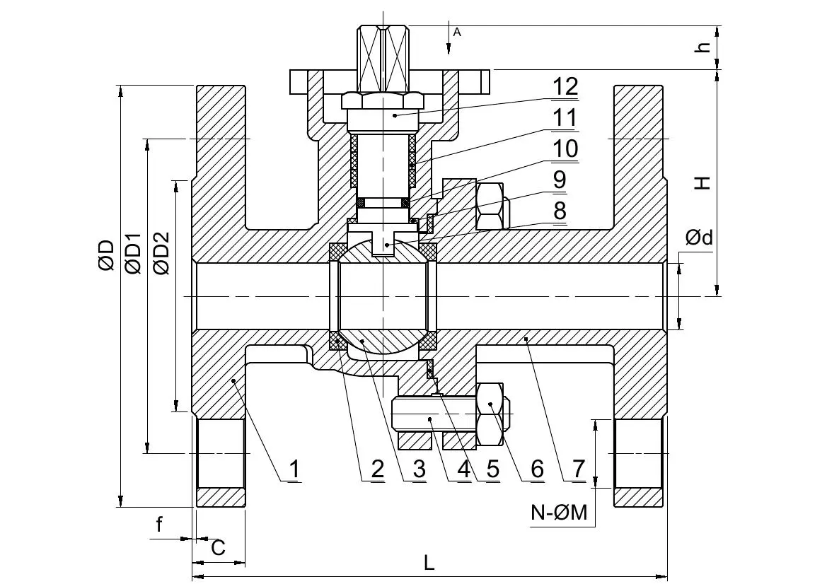 2PC Carbon Steel Flanged Ball Valve